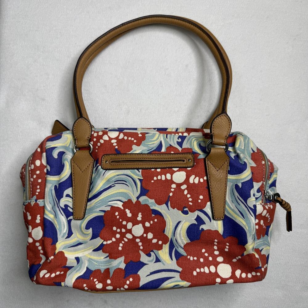 Relic Satchel Bag Womens Medium Multicolor Floral Canvas Faux Leather Top Handle
